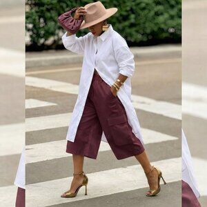 Plus Size Wide-Leg Cargo Capri Pants | Wine Burgundy Pocket Capris (1X–5X)